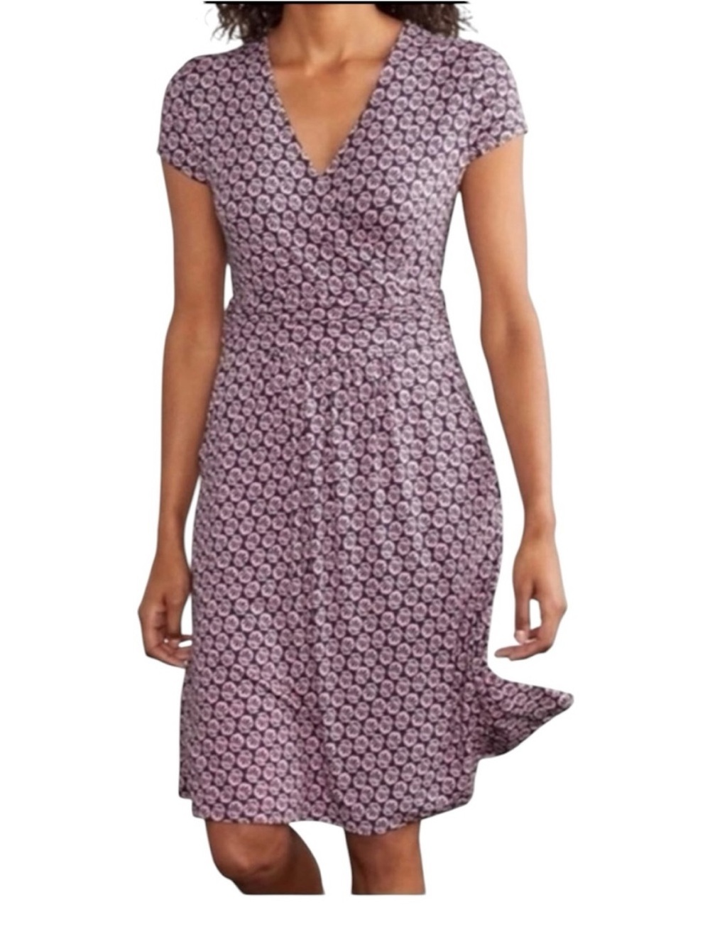 Boden Asphalt Berry Bloom Pocket Lola Surplice Cap-Sleeve Dress size 6R